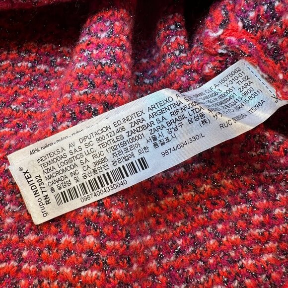 Zara Cropped Blouse Plaid Tweed Sweater Top Womens Knit Ruffled Sleeves Wool - Picture 8 of 16